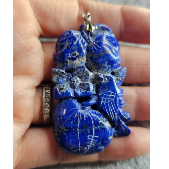Vintage Lapis Lazuli Hand Carved Pendant - Picture 3 of 4